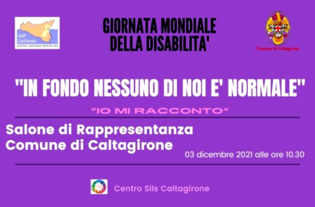 Giornata mondiale disabilità: oggi, al municipio di Caltagirone, “In fondo nessuno di noi è normale – Io mi racconto”. Modera Laura Boria